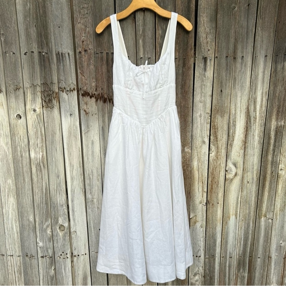 New Reformation Balia Linen Midi Dress White 4
